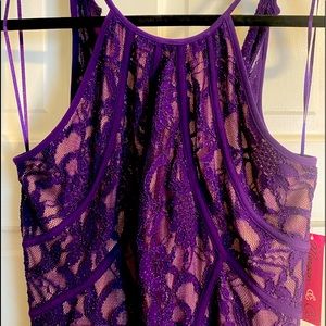 Morgan & Co. illusion lace high neck dress